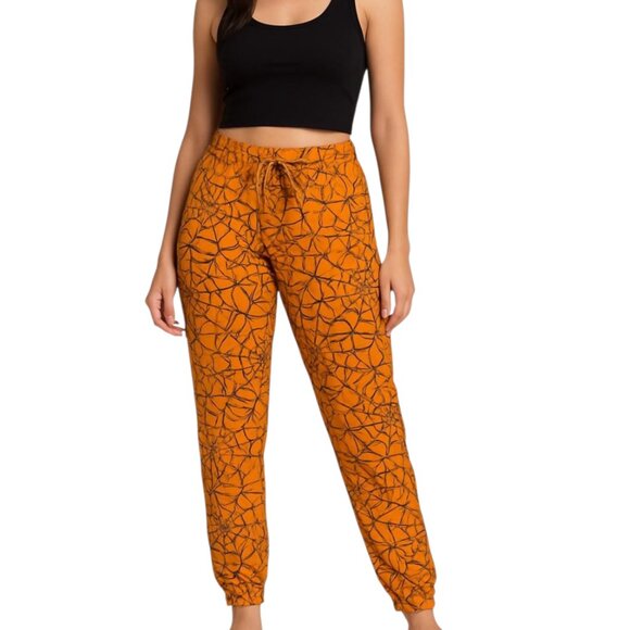 Better Together Women's Orange Spiderweb Jogger Style Pajama Pants Size L NWOT - Picture 1 of 12